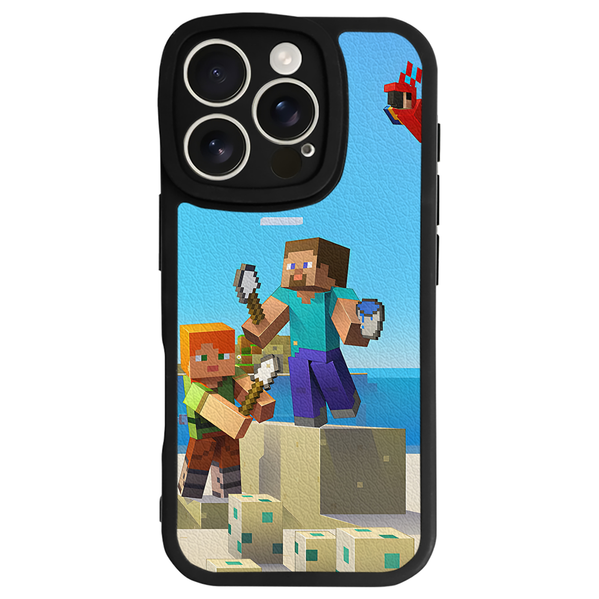 （画像用） マインクラフト ブロックの世界 Minecraft MC Block world 【iPhone 16シリーズ対応】シリコンスマホケース（レザー調） 材質：シリコン